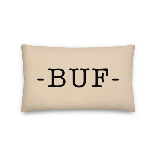 BUF Buffalo Throw Pillow • Typewriter Lettering & Green Buffalo Plaid • YHM Designs - Image 01