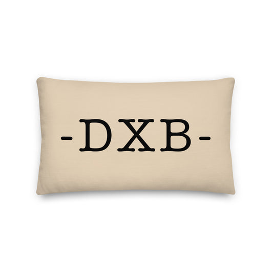 DXB Dubai Throw Pillow • Typewriter Lettering & Green Buffalo Plaid • YHM Designs - Image 01