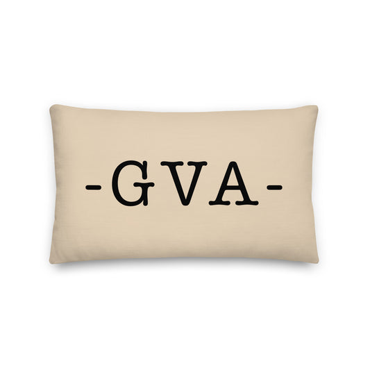 GVA Geneva Throw Pillow • Typewriter Lettering & Green Buffalo Plaid • YHM Designs - Image 01