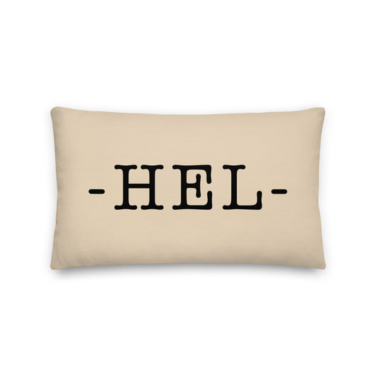 HEL Helsinki Throw Pillow • Typewriter Lettering & Green Buffalo Plaid • YHM Designs - Image 01