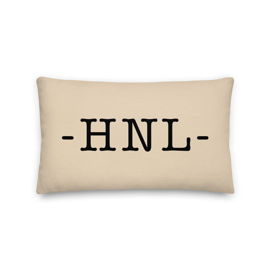 HNL Honolulu Throw Pillow • Typewriter Lettering & Green Buffalo Plaid • YHM Designs - Image 01
