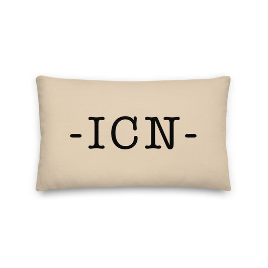 ICN Seoul Throw Pillow • Typewriter Lettering & Green Buffalo Plaid • YHM Designs - Image 01