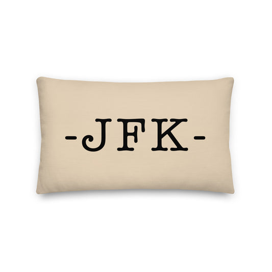 JFK New York City Throw Pillow • Typewriter Lettering & Green Buffalo Plaid • YHM Designs - Image 01