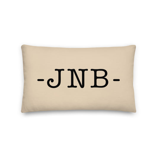 JNB Johannesburg Throw Pillow • Typewriter Lettering & Green Buffalo Plaid • YHM Designs - Image 01