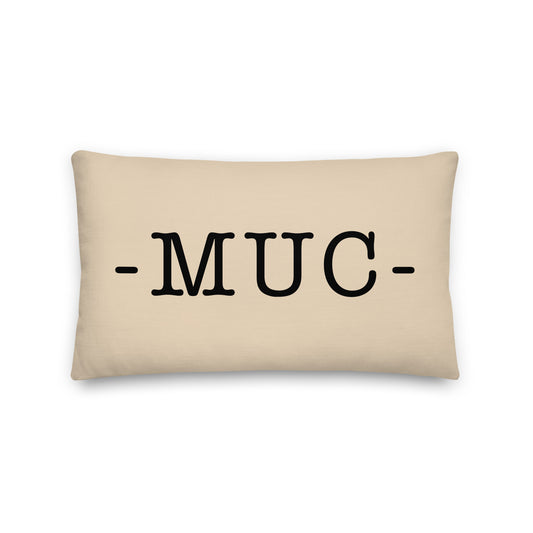 MUC Munich Throw Pillow • Typewriter Lettering & Green Buffalo Plaid • YHM Designs - Image 01