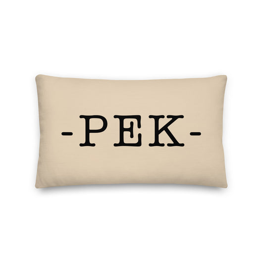 PEK Beijing Throw Pillow • Typewriter Lettering & Green Buffalo Plaid • YHM Designs - Image 01