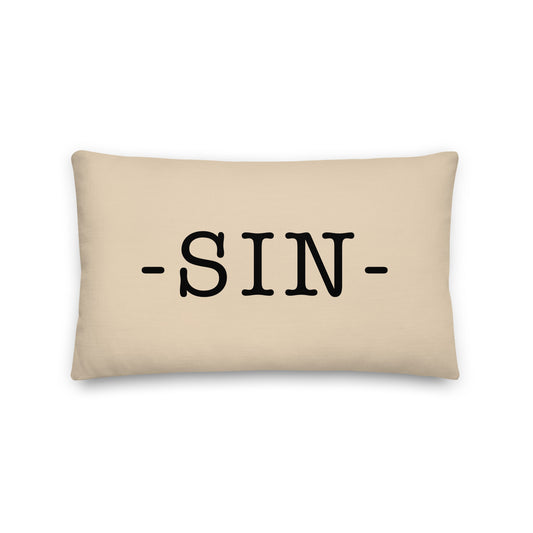 SIN Singapore Throw Pillow • Typewriter Lettering & Green Buffalo Plaid • YHM Designs - Image 01