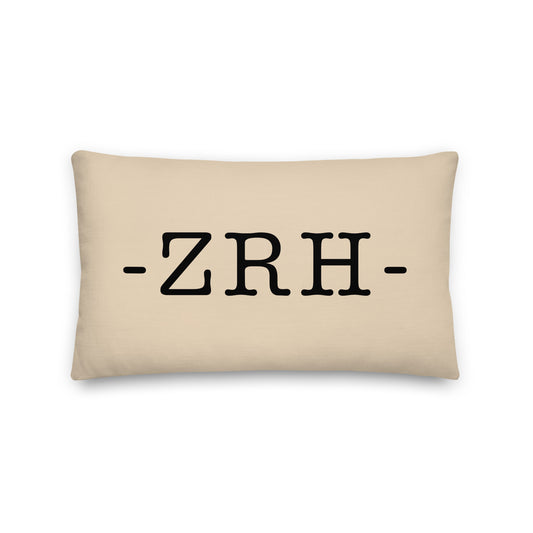 ZRH Zurich Throw Pillow • Typewriter Lettering & Green Buffalo Plaid • YHM Designs - Image 01