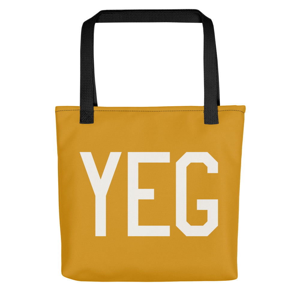 YEG Edmonton Tote Bag • Buttercup Yellow with Air Force Lettering in White • YHM Designs - Image 01