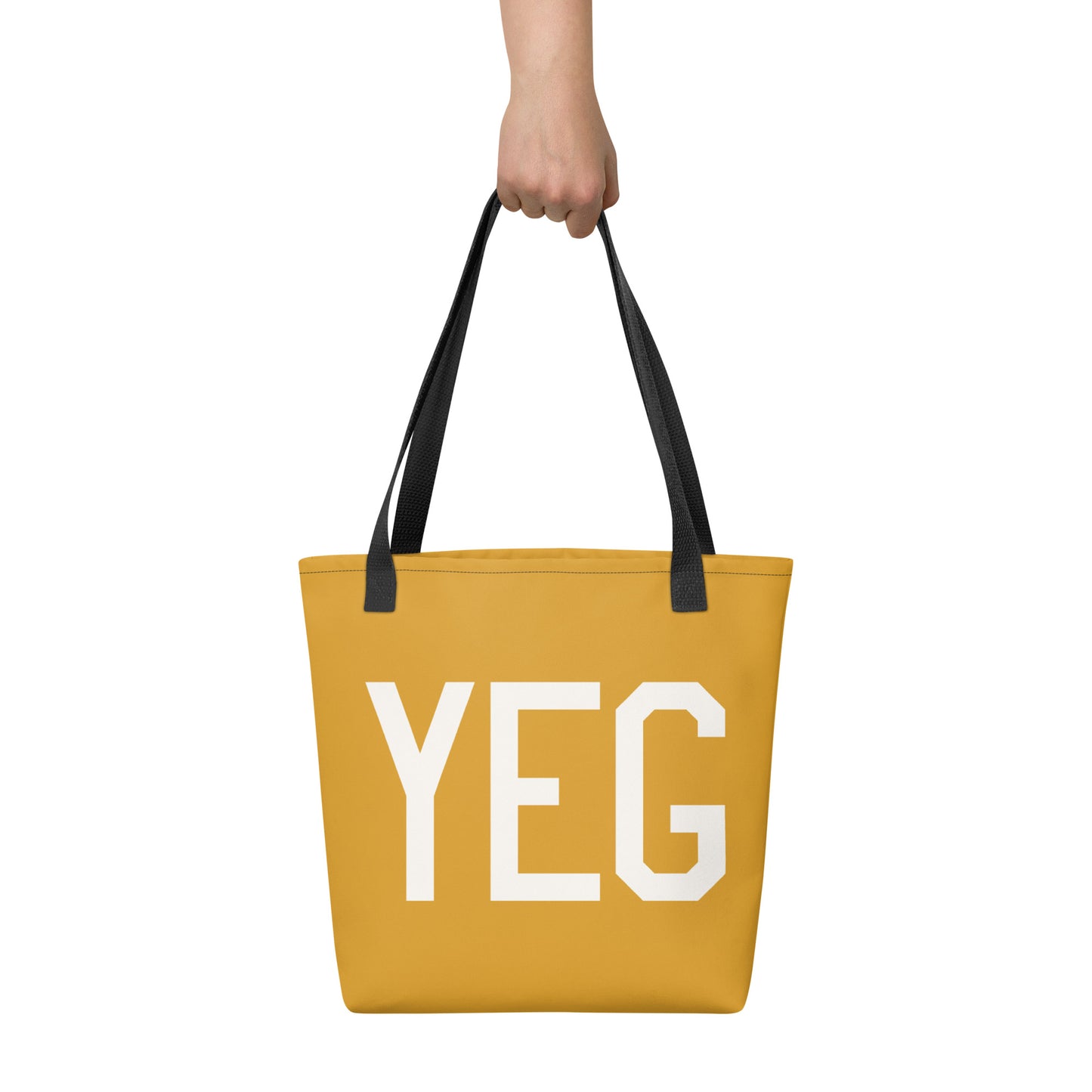 YEG Edmonton Tote Bag • Buttercup Yellow with Air Force Lettering in White • YHM Designs - Image 02