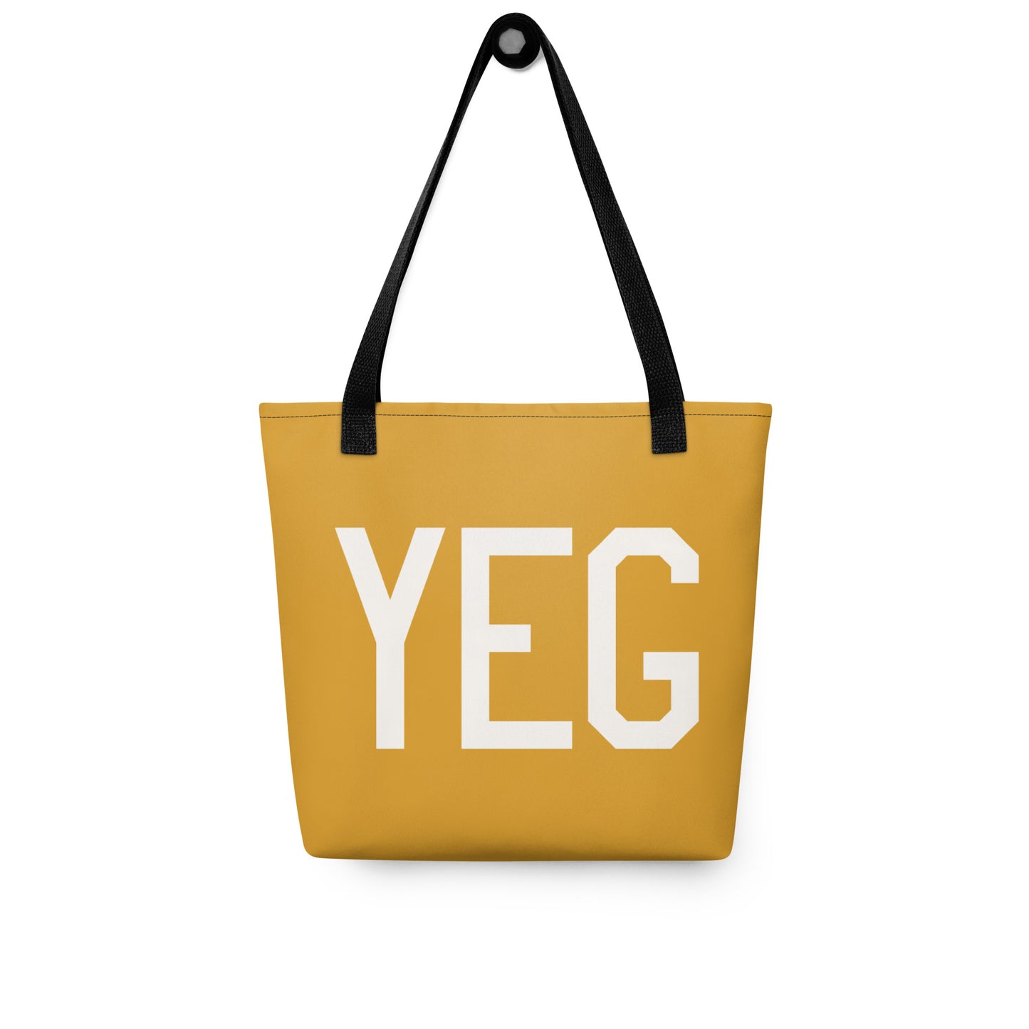 YEG Edmonton Tote Bag • Buttercup Yellow with Air Force Lettering in White • YHM Designs - Image 03