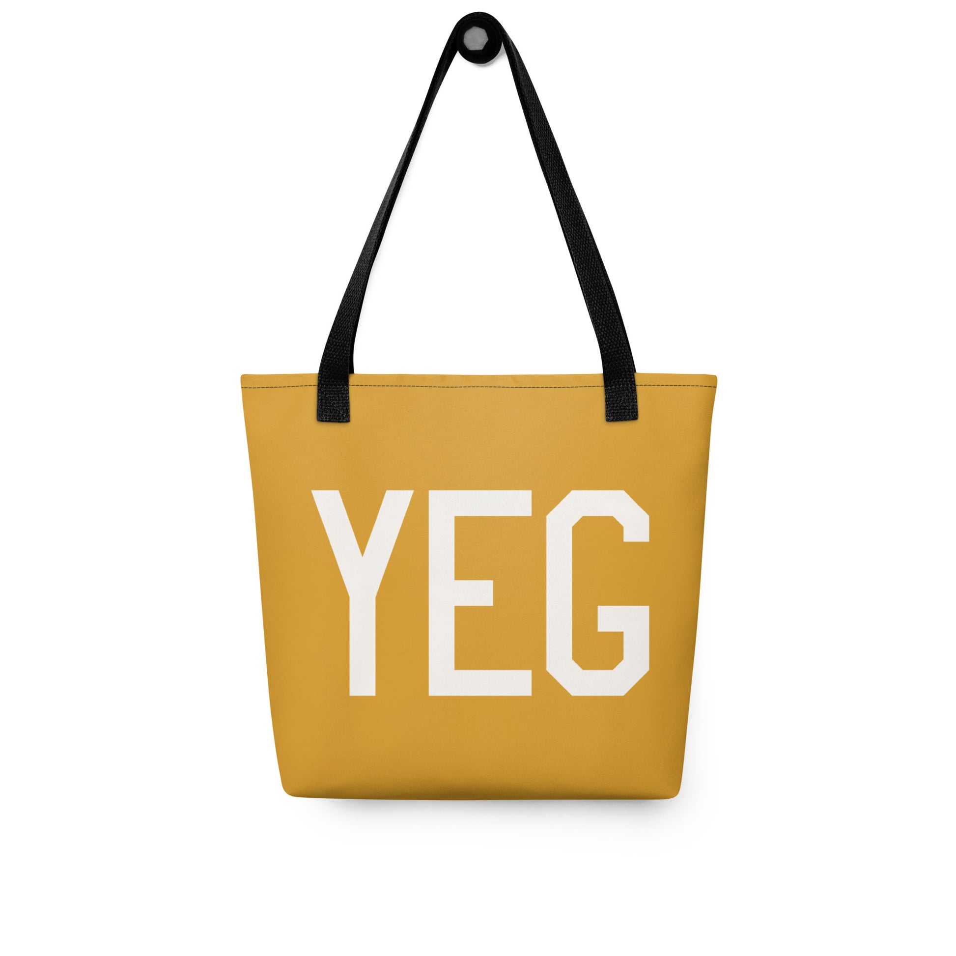 YEG Edmonton Tote Bag • Buttercup Yellow with Air Force Lettering in White • YHM Designs - Image 03