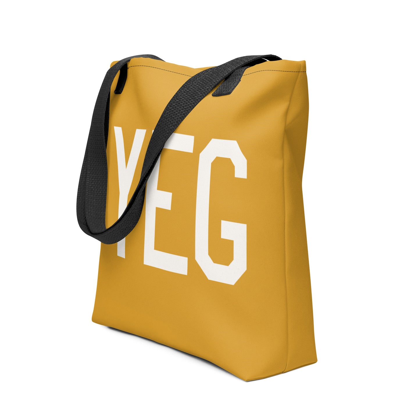 YEG Edmonton Tote Bag • Buttercup Yellow with Air Force Lettering in White • YHM Designs - Image 05