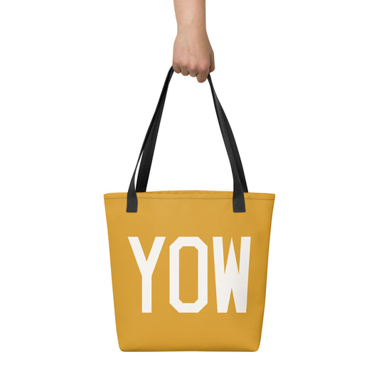 YOW Ottawa Tote Bag • Buttercup Yellow with Air Force Lettering in White • YHM Designs - Image 02
