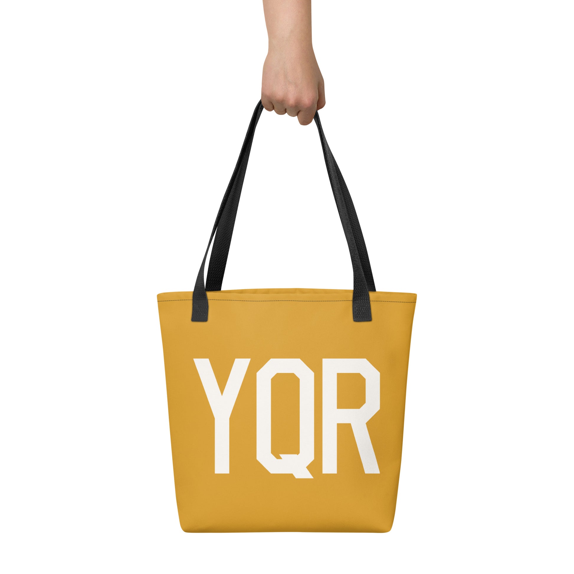 YQR Regina Tote Bag • Buttercup Yellow with Air Force Lettering in White • YHM Designs - Image 02