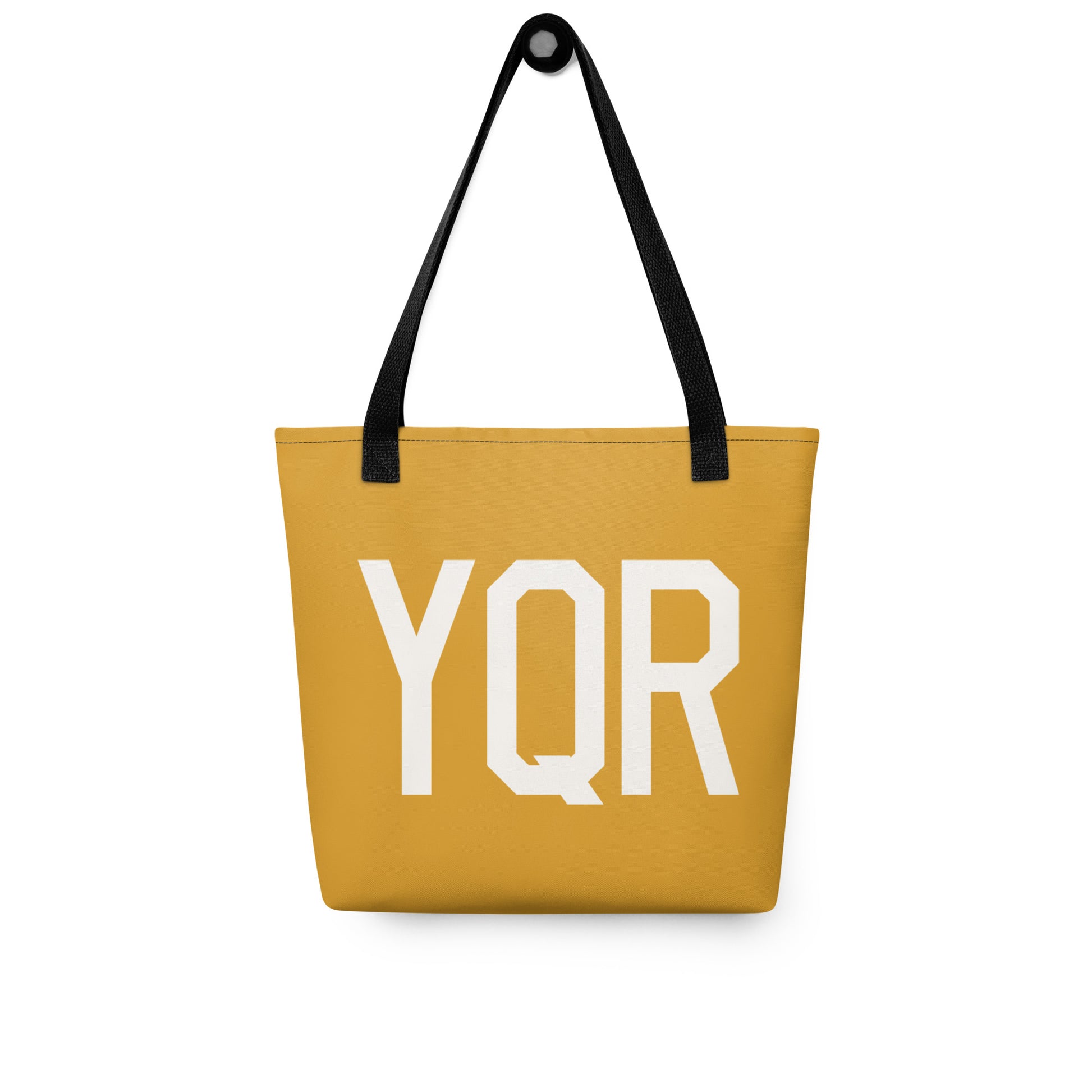 YQR Regina Tote Bag • Buttercup Yellow with Air Force Lettering in White • YHM Designs - Image 03