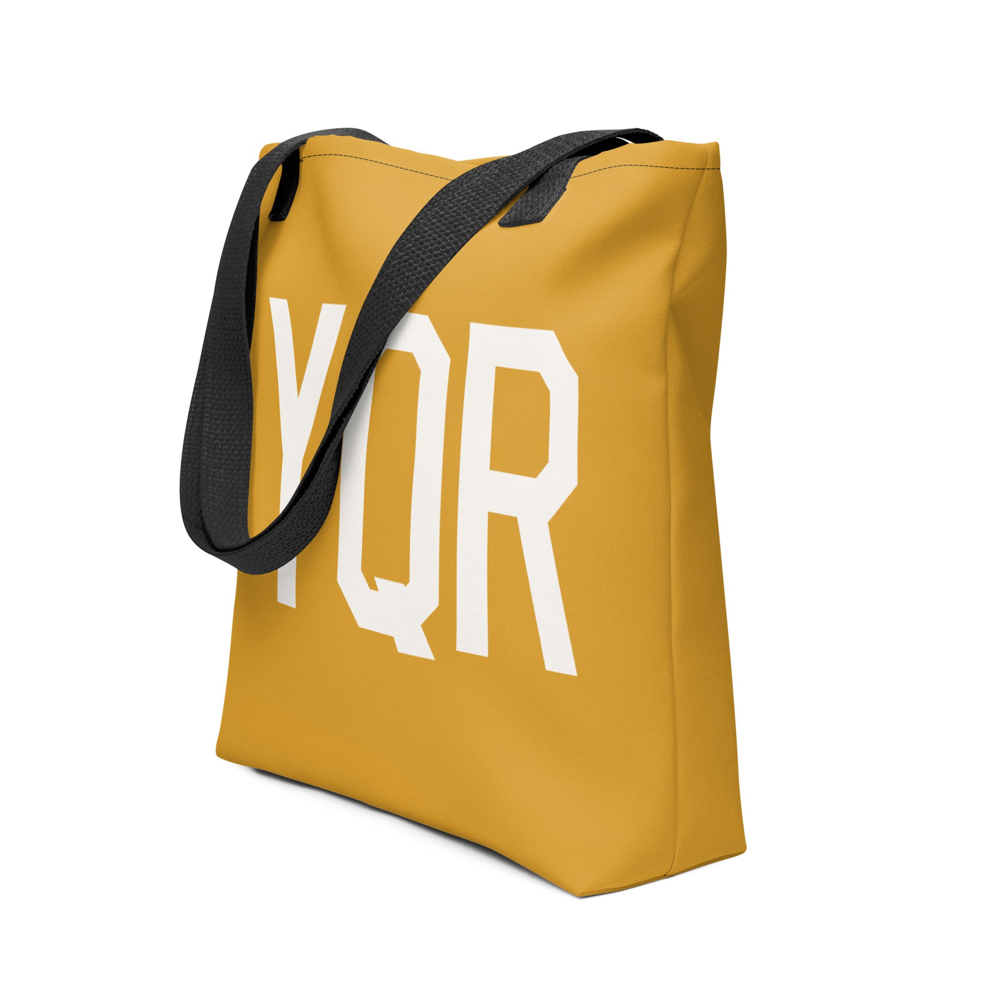 YQR Regina Tote Bag • Buttercup Yellow with Air Force Lettering in White • YHM Designs - Image 05