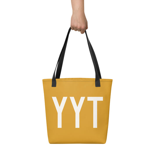 YYT St. John's Tote Bag • Buttercup Yellow with Air Force Lettering in White • YHM Designs - Image 02