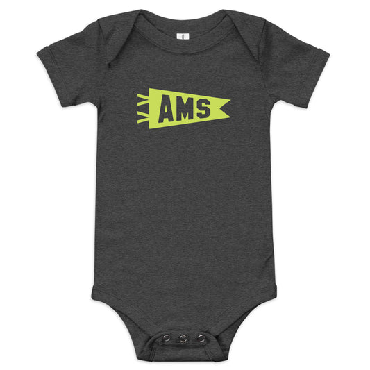 Airport Code Baby Bodysuit - Green • AMS Amsterdam • YHM Designs - Image 01