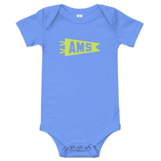 Airport Code Baby Bodysuit - Green • AMS Amsterdam • YHM Designs - Image 02