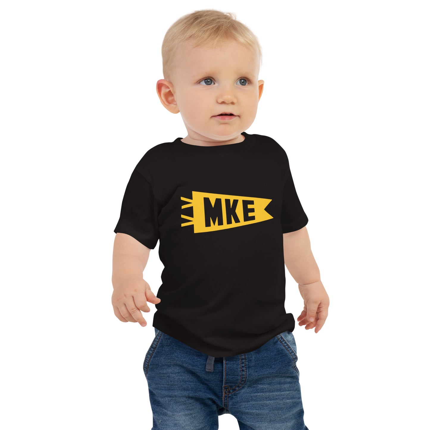 Airport Code Baby T-Shirt - Yellow • MKE Milwaukee • YHM Designs - Image 03