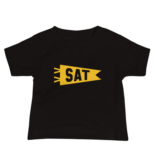 Airport Code Baby T-Shirt - Yellow • SAT San Antonio • YHM Designs - Image 02