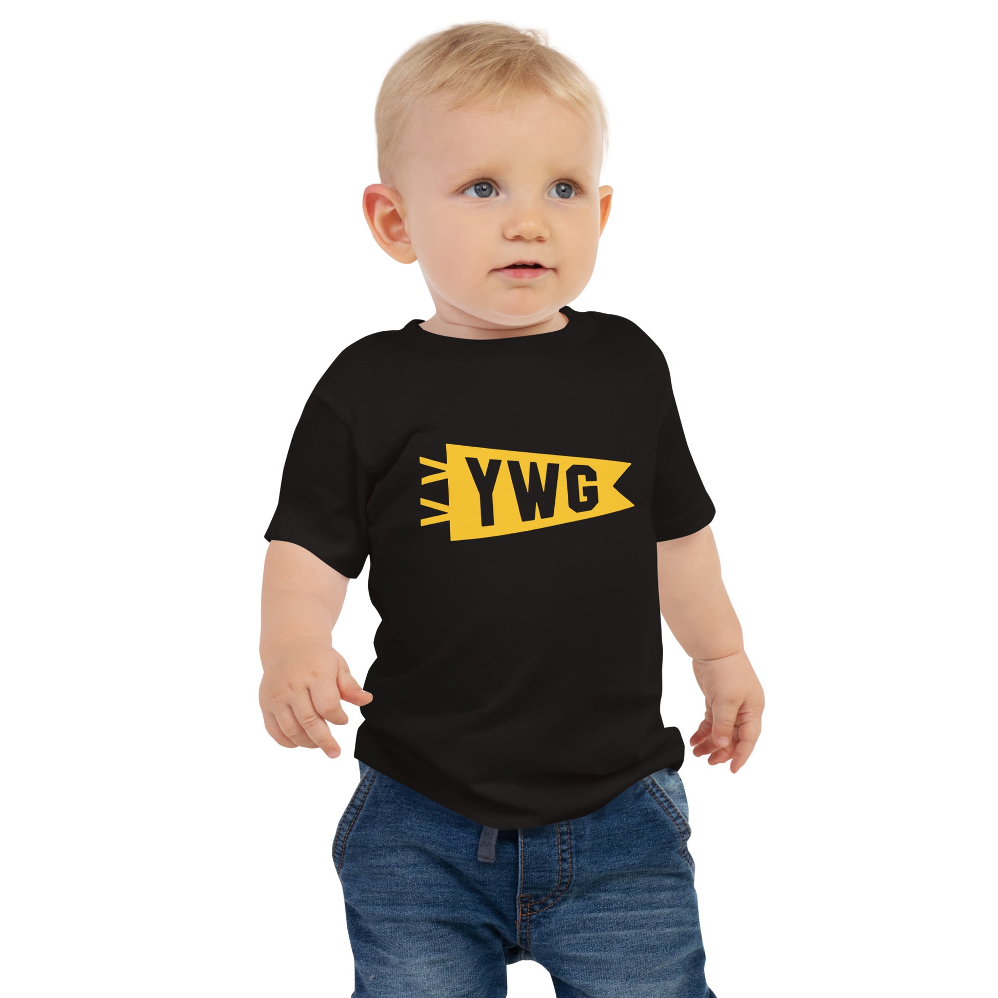 Airport Code Baby T-Shirt - Yellow • YWG Winnipeg • YHM Designs - Image 03
