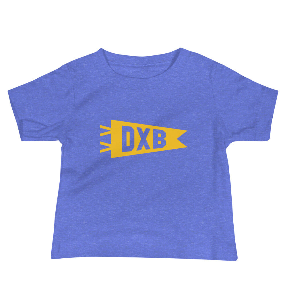 Airport Code Baby T-Shirt - Yellow • DXB Dubai • YHM Designs - Image 01