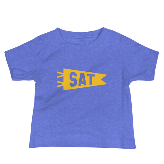 Airport Code Baby T-Shirt - Yellow • SAT San Antonio • YHM Designs - Image 01