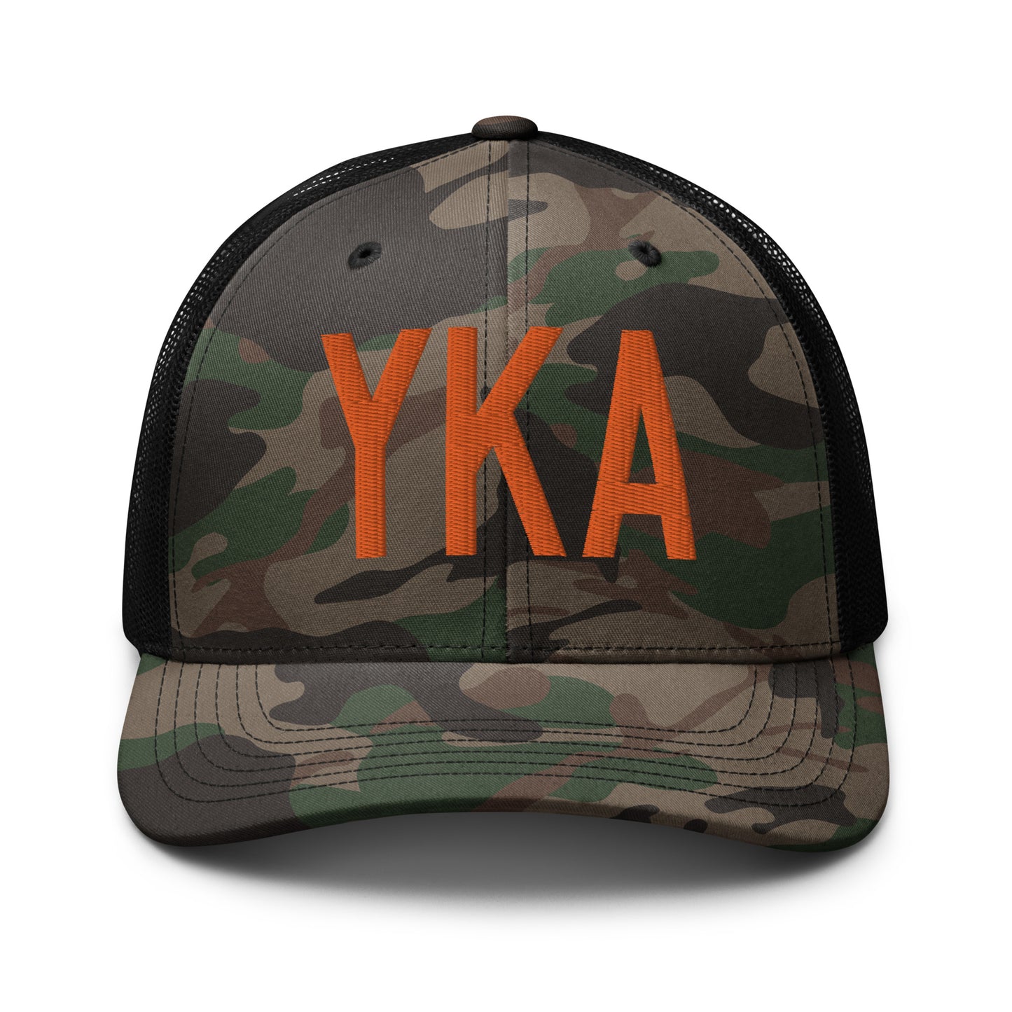 Airport Code Camouflage Trucker Hat - Orange • YKA Kamloops • YHM Designs - Image 10