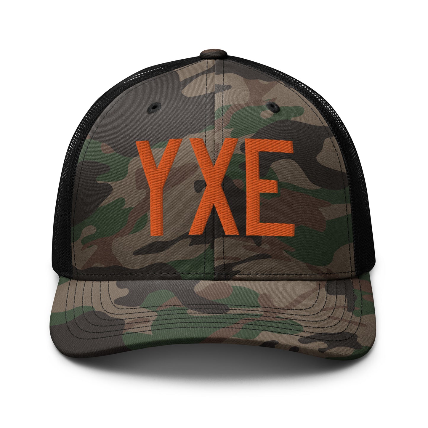 Airport Code Camouflage Trucker Hat - Orange • YXE Saskatoon • YHM Designs - Image 10