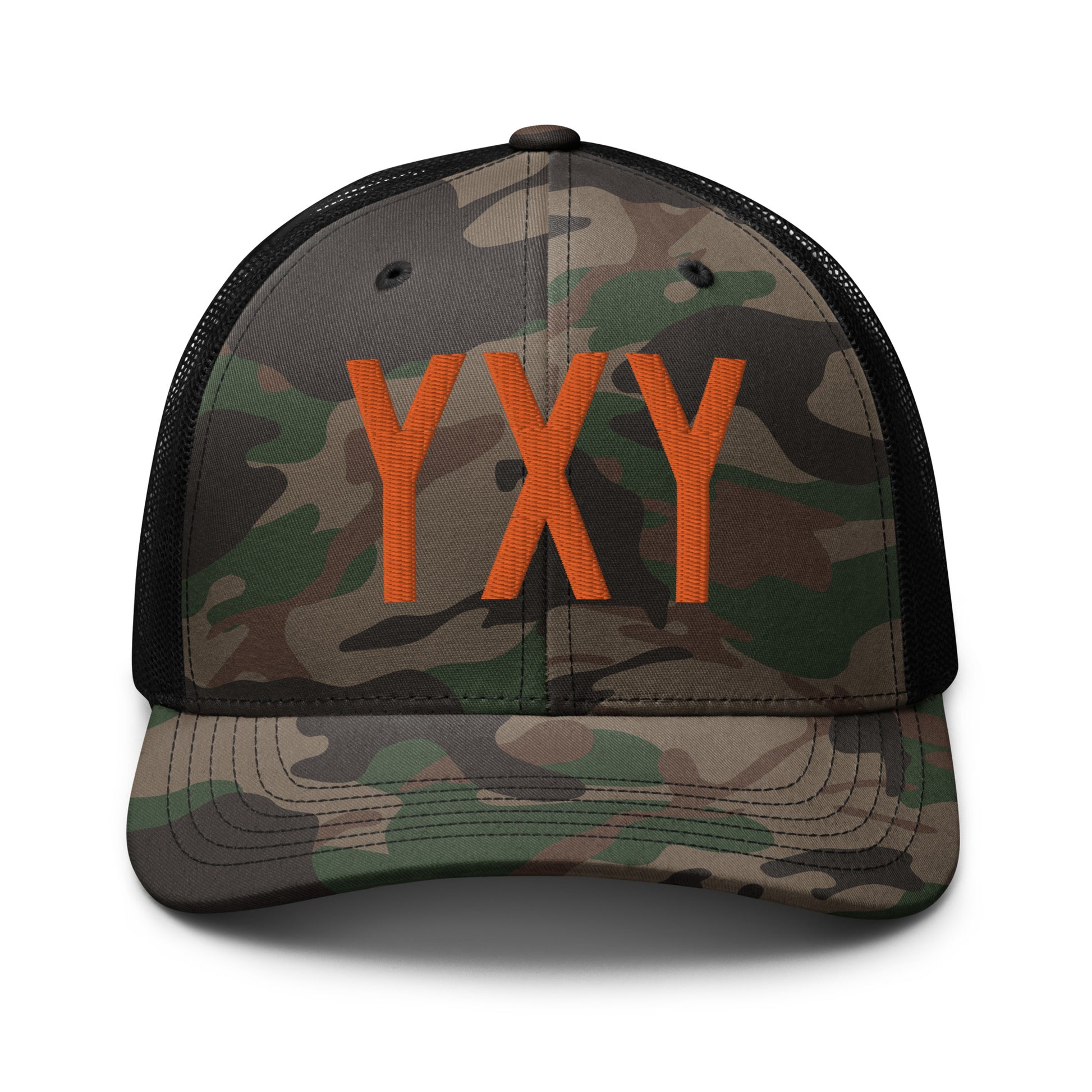 Airport Code Camouflage Trucker Hat - Orange • YXY Whitehorse • YHM Designs - Image 10