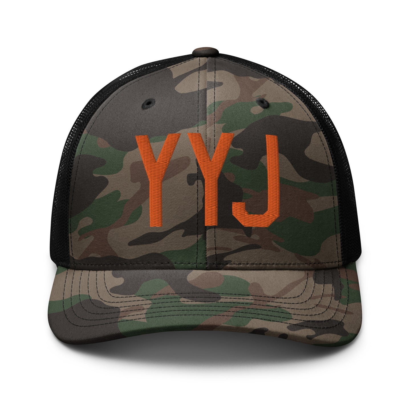 Airport Code Camouflage Trucker Hat - Orange • YYJ Victoria • YHM Designs - Image 10