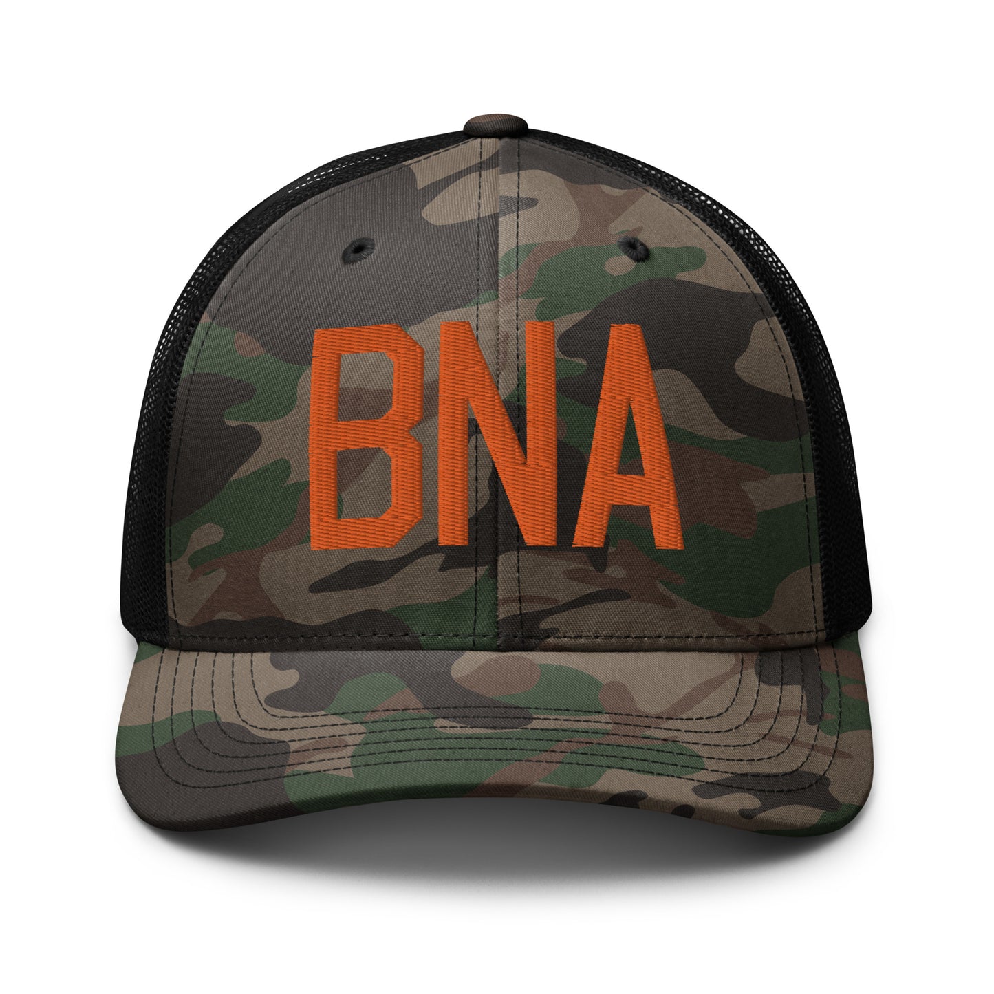 Airport Code Camouflage Trucker Hat - Orange • BNA Nashville • YHM Designs - Image 10