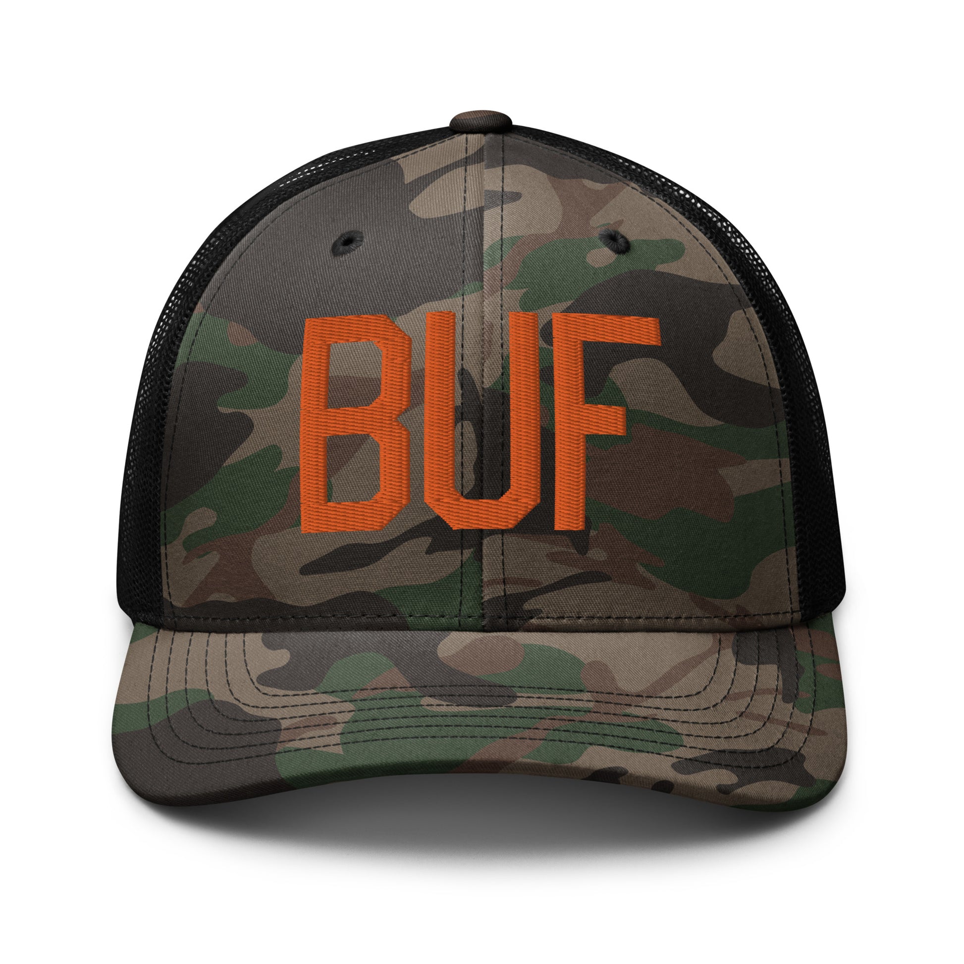 Airport Code Camouflage Trucker Hat - Orange • BUF Buffalo • YHM Designs - Image 10