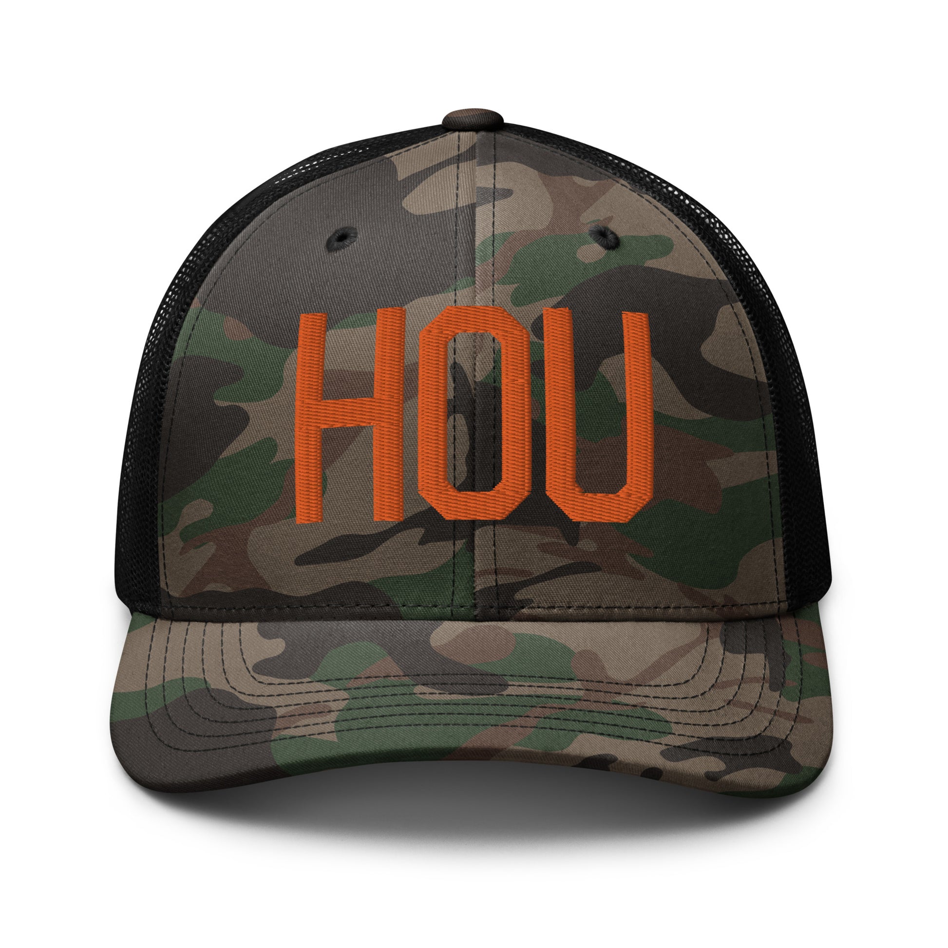 Airport Code Camouflage Trucker Hat - Orange • HOU Houston • YHM Designs - Image 10