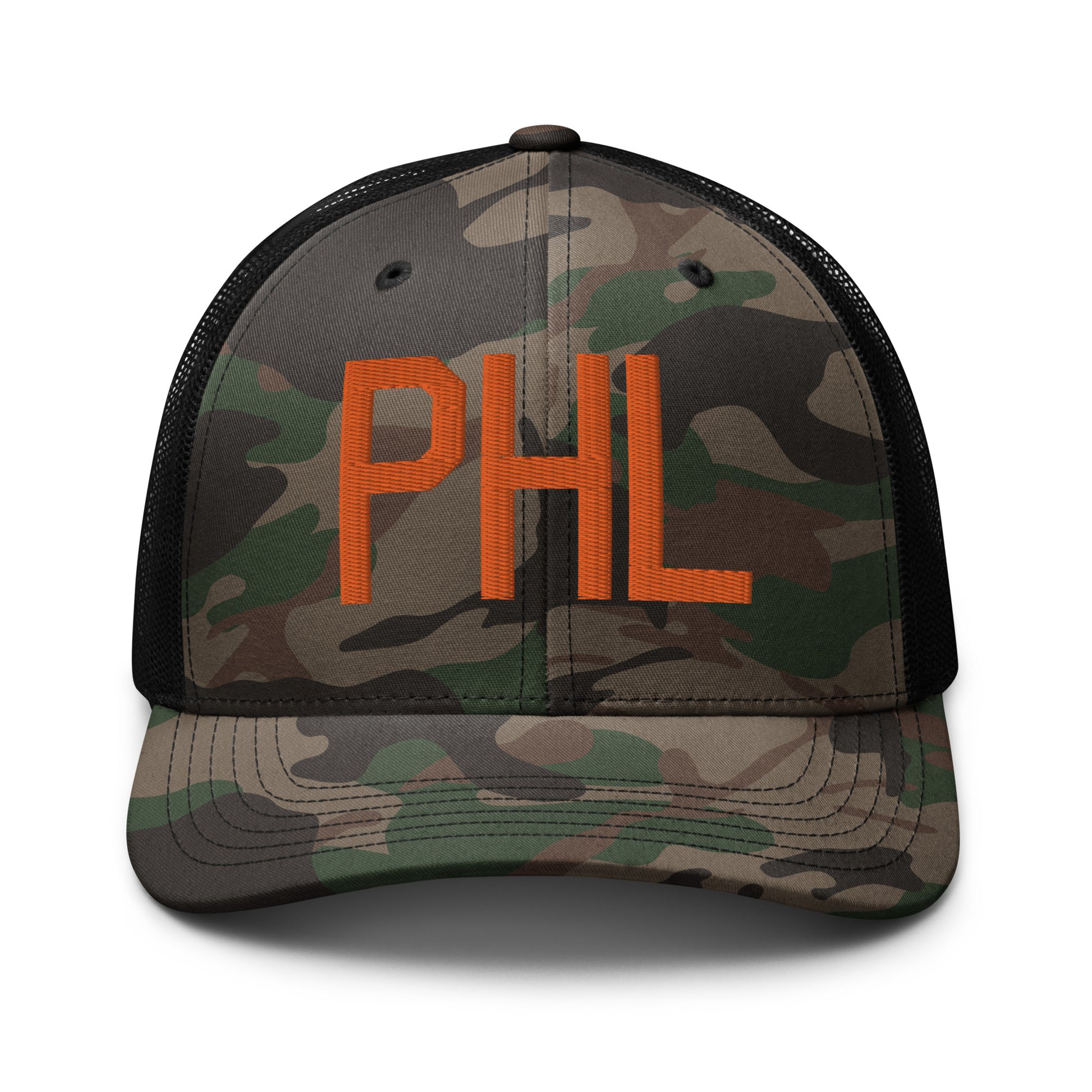 Airport Code Camouflage Trucker Hat - Orange • PHL Philadelphia • YHM Designs - Image 10