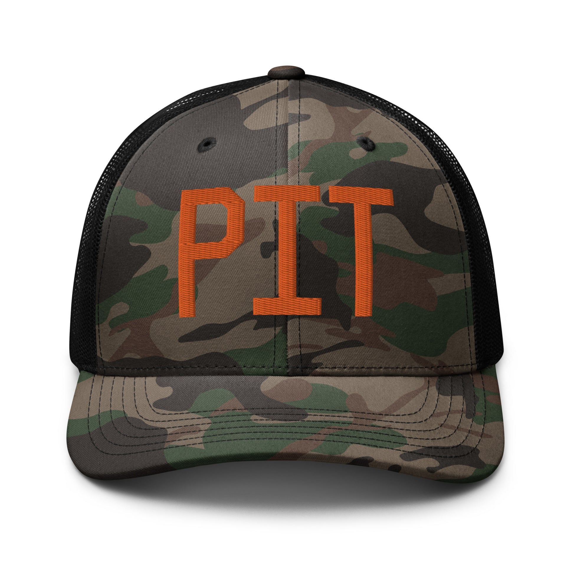 Airport Code Camouflage Trucker Hat - Orange • PIT Pittsburgh • YHM Designs - Image 10