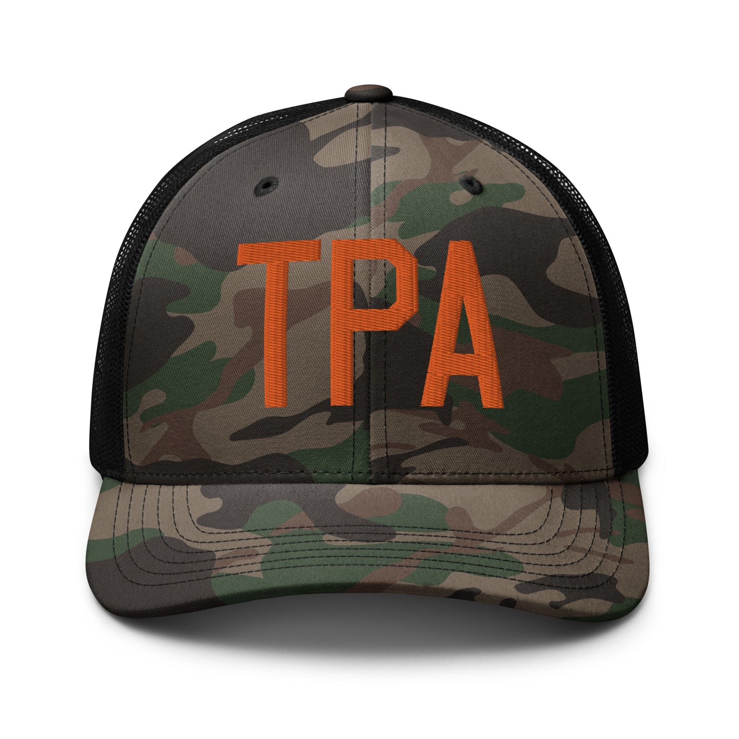 Airport Code Camouflage Trucker Hat - Orange • TPA Tampa • YHM Designs - Image 10
