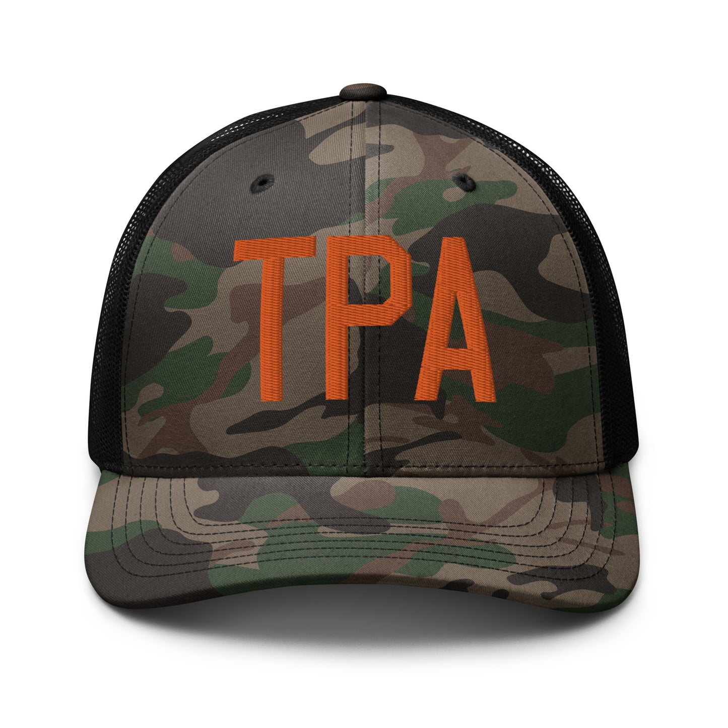 Airport Code Camouflage Trucker Hat - Orange • TPA Tampa • YHM Designs - Image 10