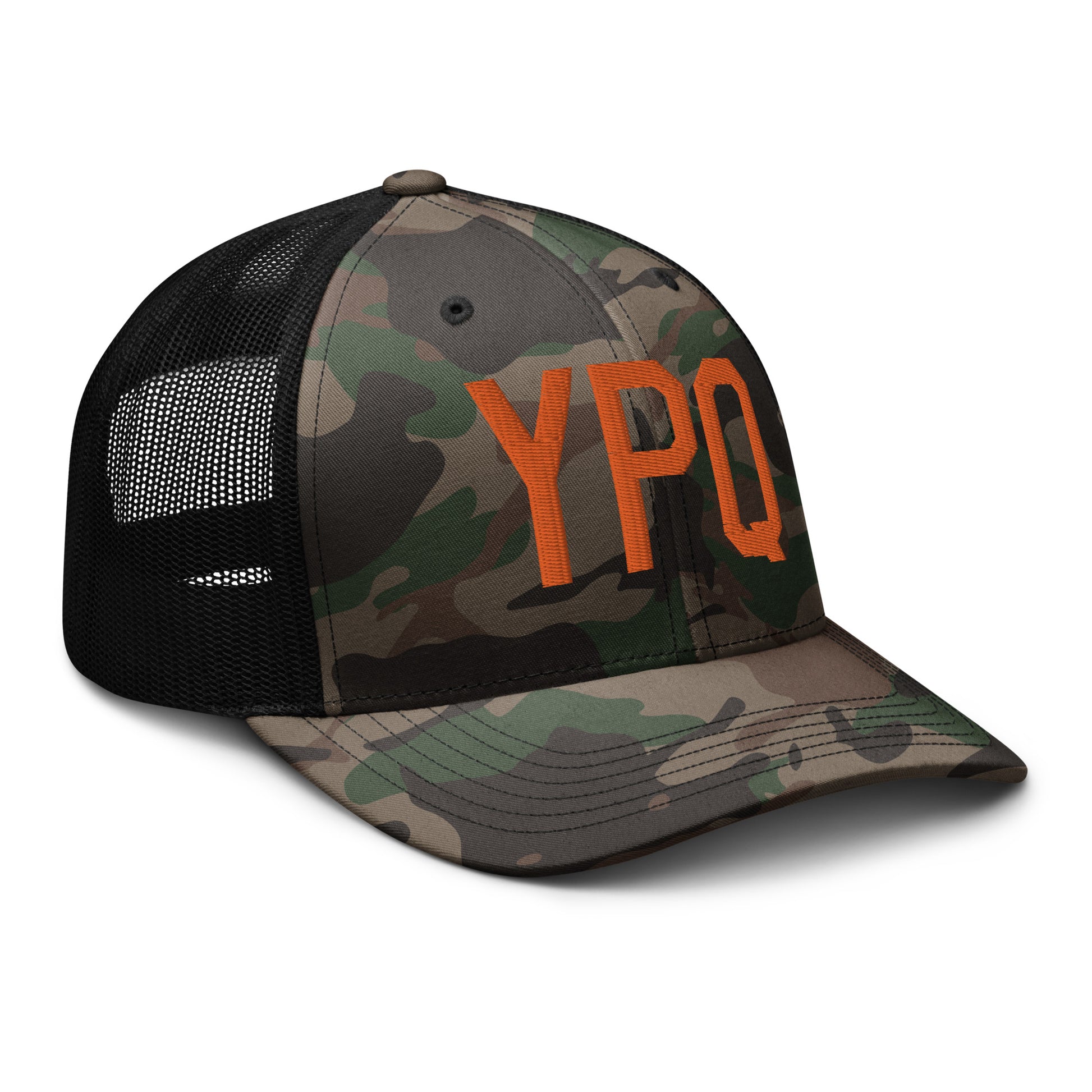 Airport Code Camouflage Trucker Hat - Orange • YPQ Peterborough • YHM Designs - Image 12
