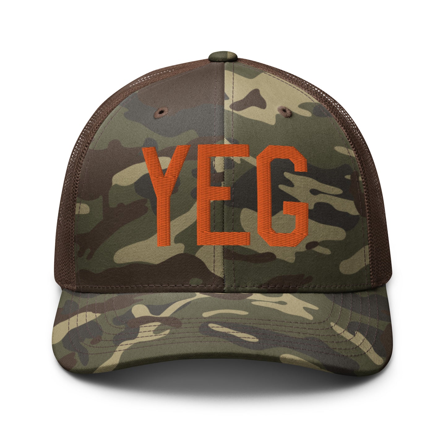 Airport Code Camouflage Trucker Hat - Orange • YEG Edmonton • YHM Designs - Image 13