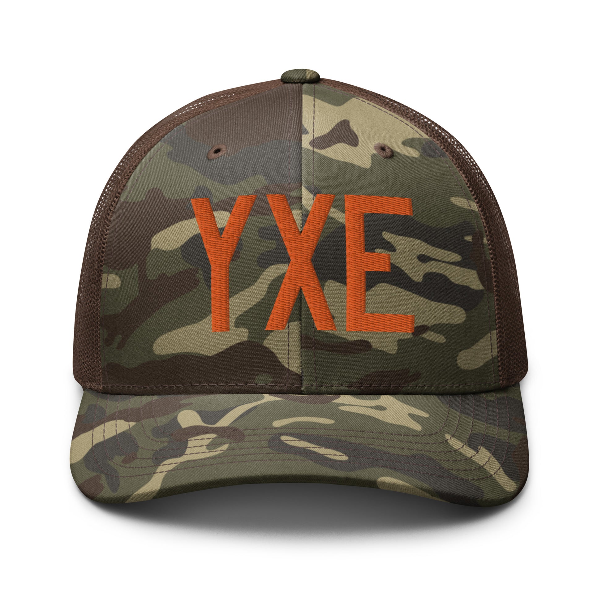 Airport Code Camouflage Trucker Hat - Orange • YXE Saskatoon • YHM Designs - Image 13