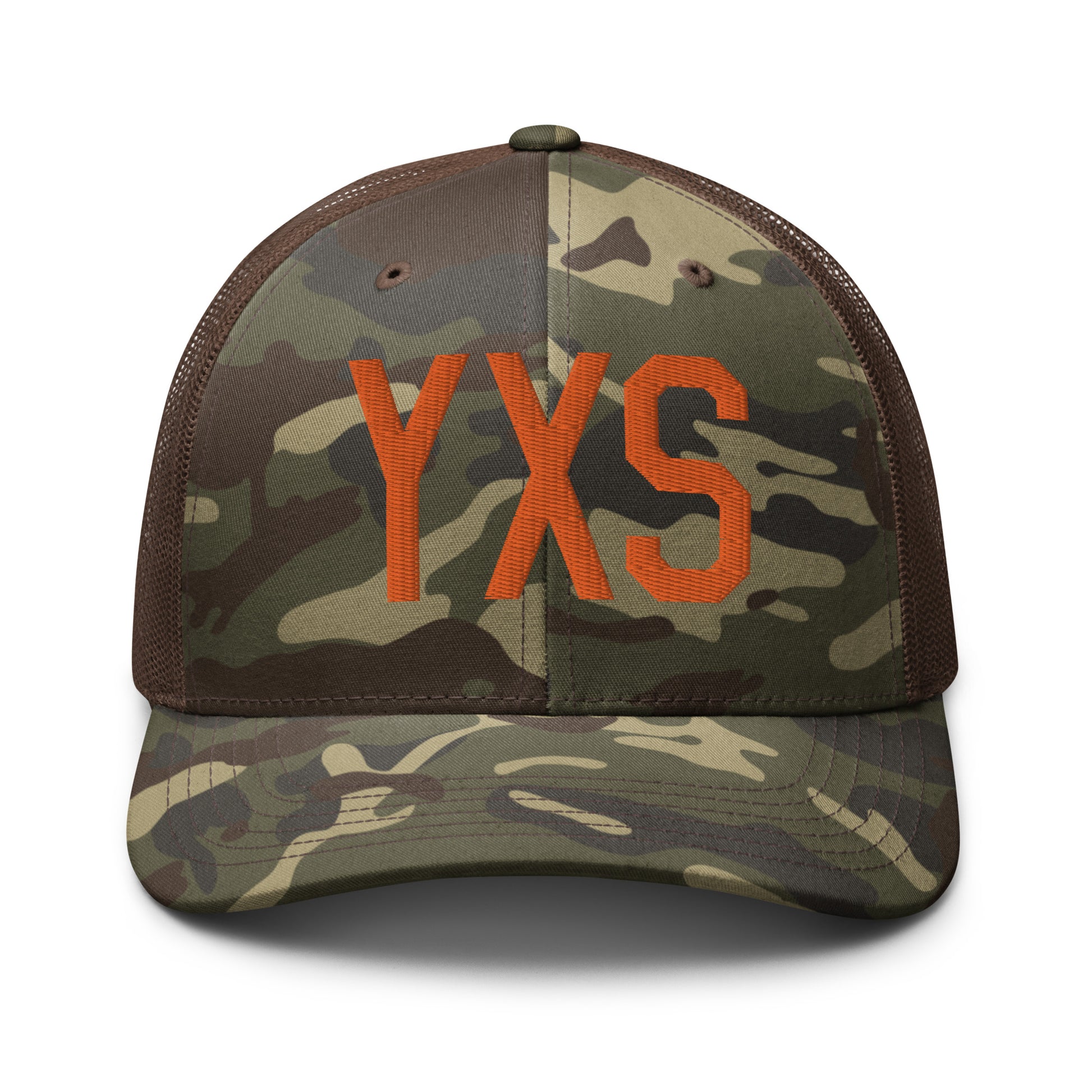 Airport Code Camouflage Trucker Hat - Orange • YXS Prince George • YHM Designs - Image 13
