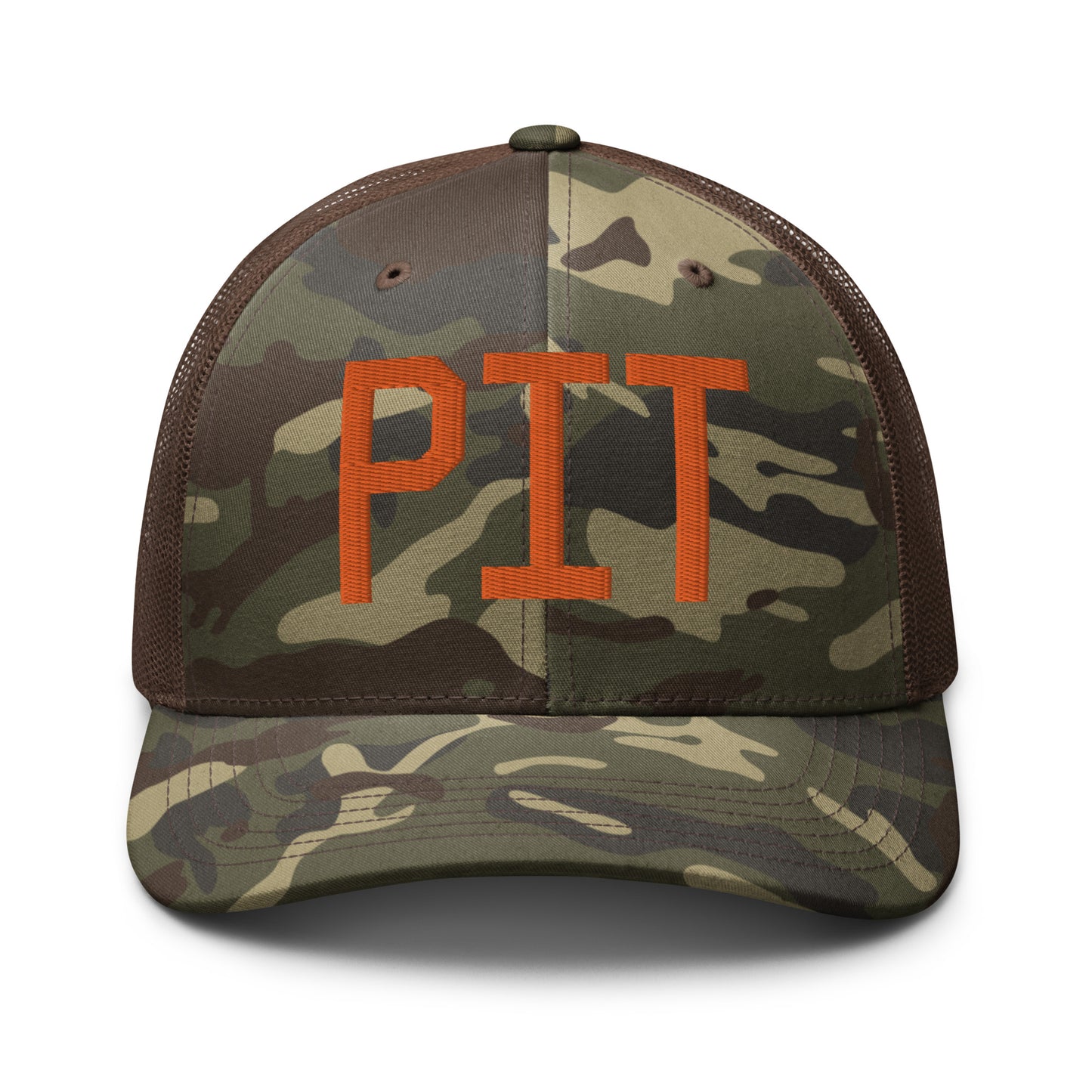 Airport Code Camouflage Trucker Hat - Orange • PIT Pittsburgh • YHM Designs - Image 13