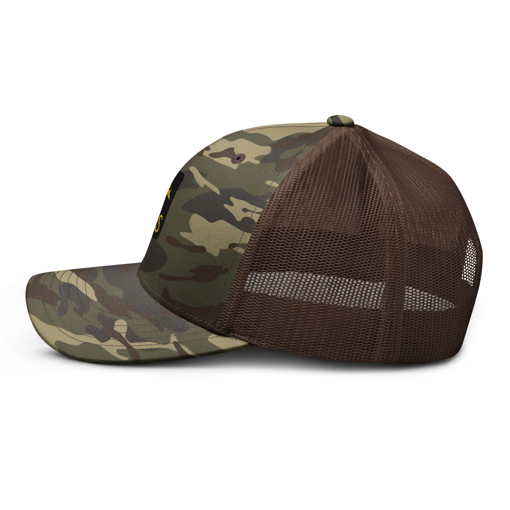 Camouflage Jetliner Trucker Hat • Black and Gold • AMS Amsterdam Souvenir • YHM Designs - Image 13
