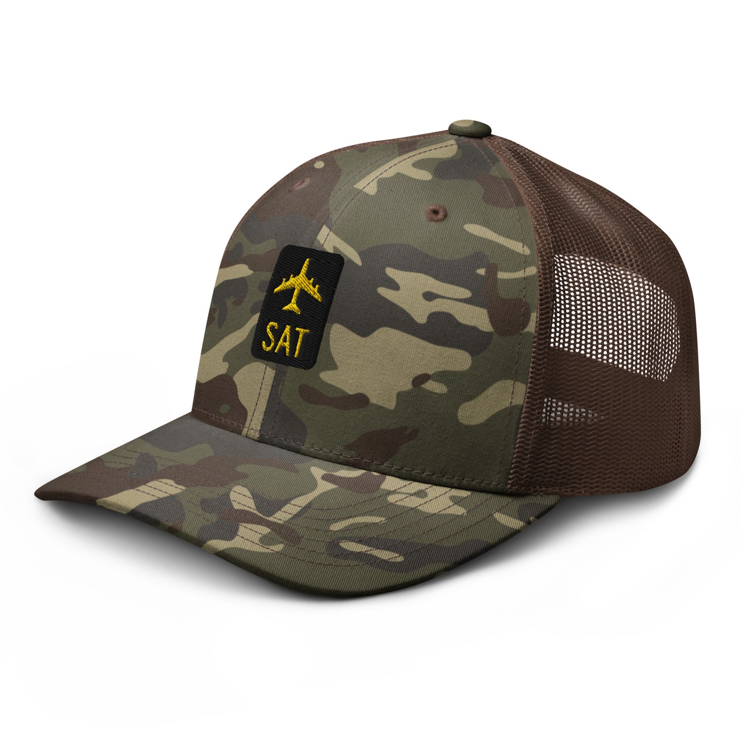 Camouflage Jetliner Trucker Hat • Black and Gold • SAT San Antonio • YHM Designs - Image 14
