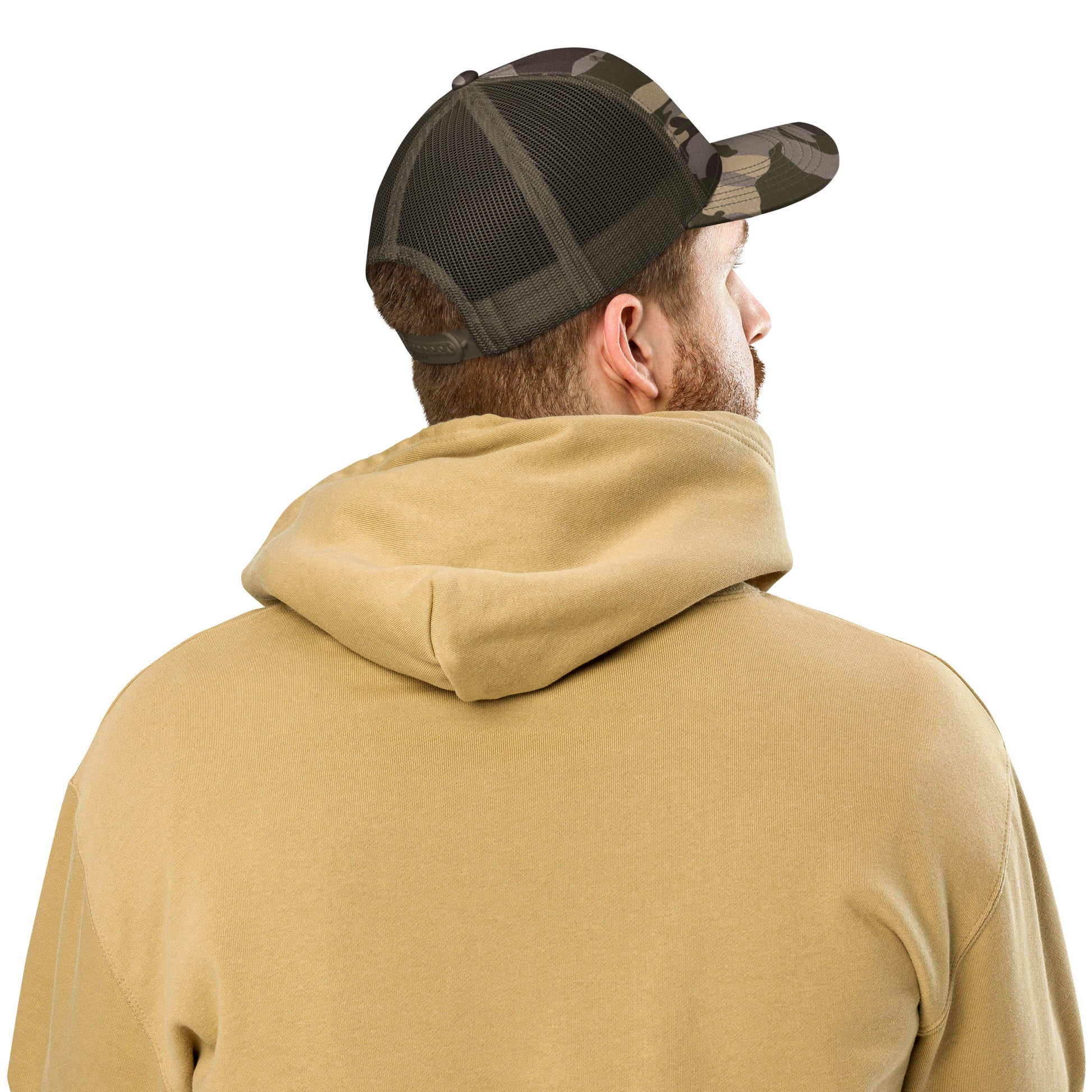 Camouflage Jetliner Trucker Hat • Black and Gold • AMS Amsterdam Souvenir • YHM Designs - Image 06