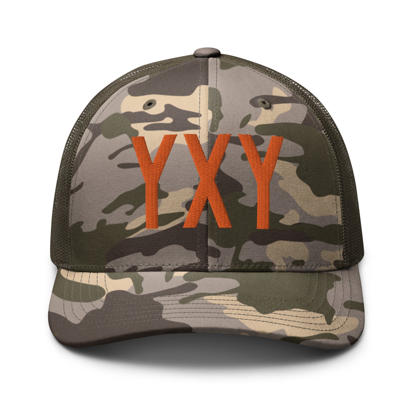 Airport Code Camouflage Trucker Hat - Orange • YXY Whitehorse • YHM Designs - Image 17