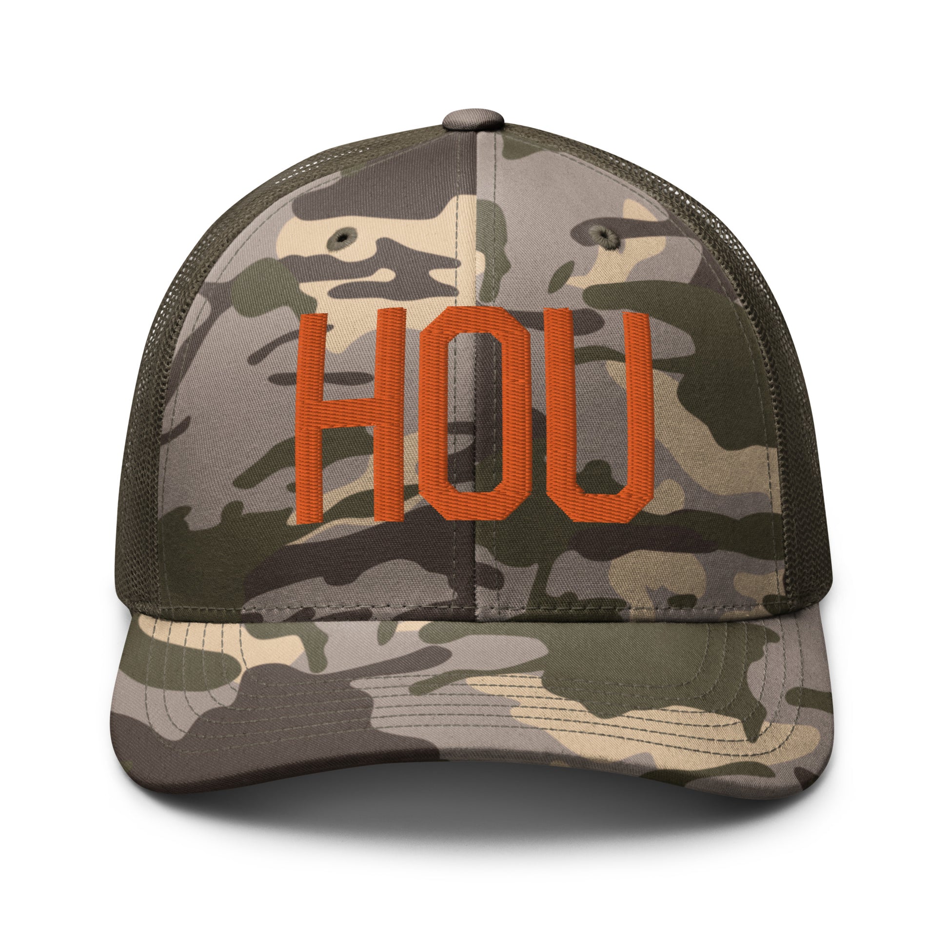 Airport Code Camouflage Trucker Hat - Orange • HOU Houston • YHM Designs - Image 17